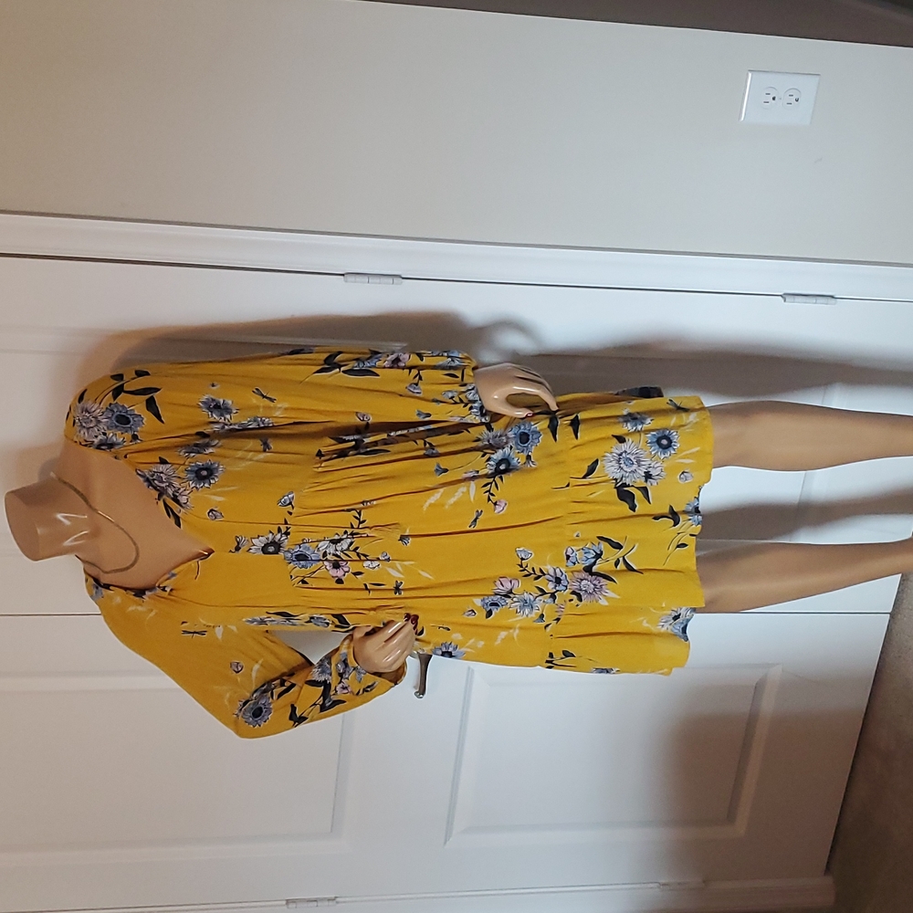 Old Navy Mustard Floral Long Sleeve Tiered Dress